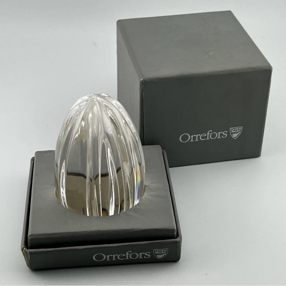 Vintage Orrefors Sweden Clear Egg Shaped Crystal Paperweight 3